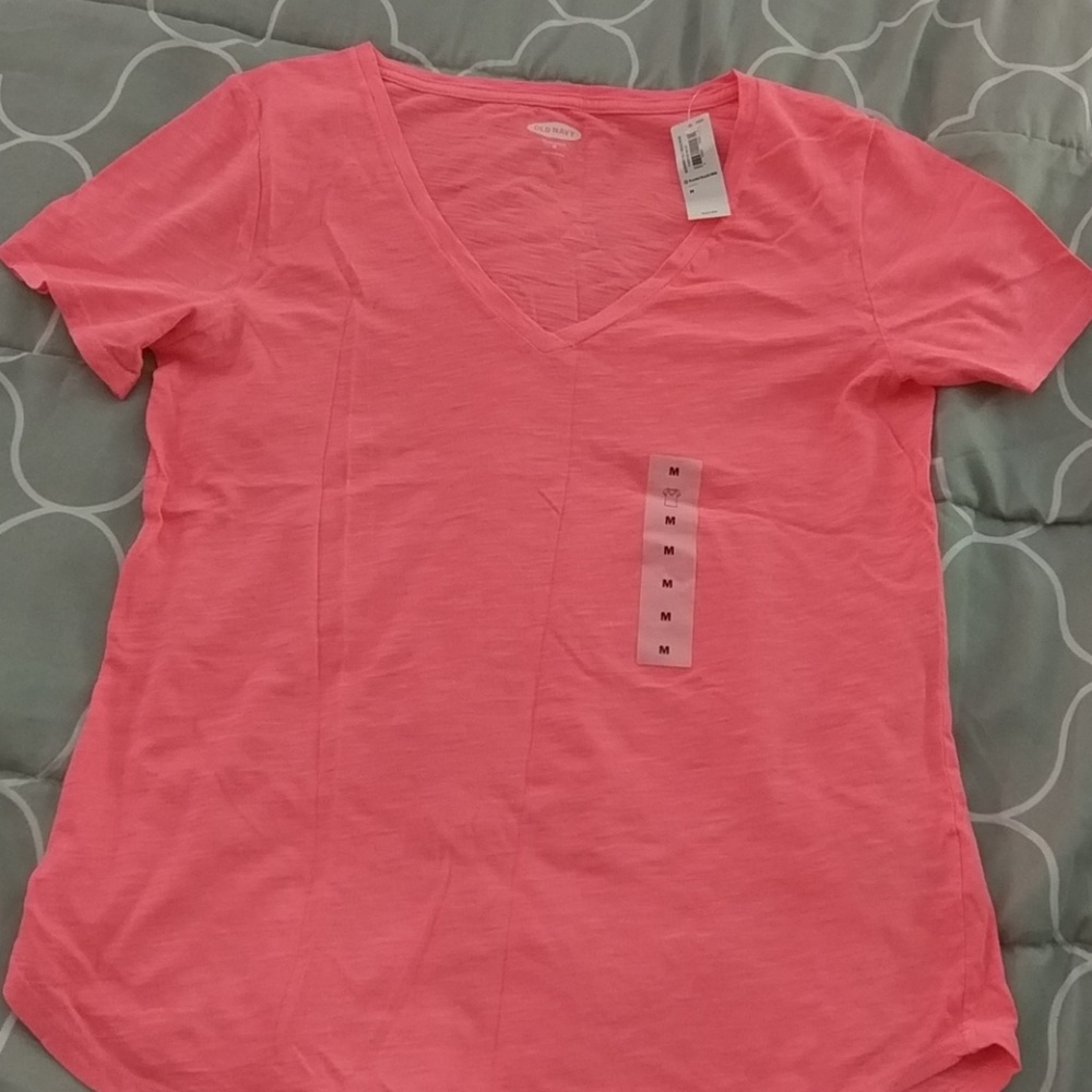 Neon pink V-neck T-shirt
